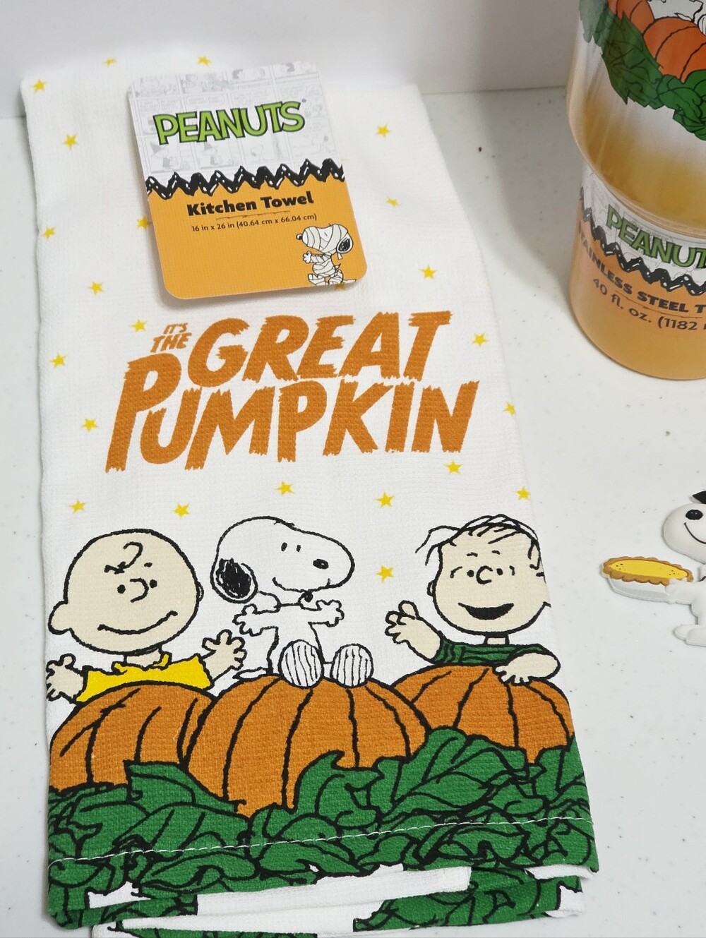 Peanuts Snoopy Great Pumpkin 40 oz Tumbler Cup Handle Straw Topper Towel Magnet - Picture 10 of 16